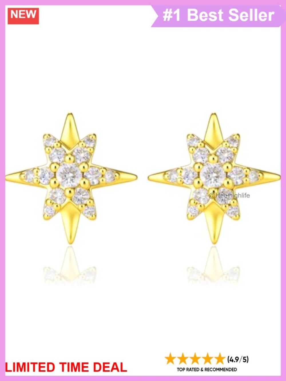 Lab Grown Diamond Star Stud Earrings 14k Gold Plated Sterling Silver